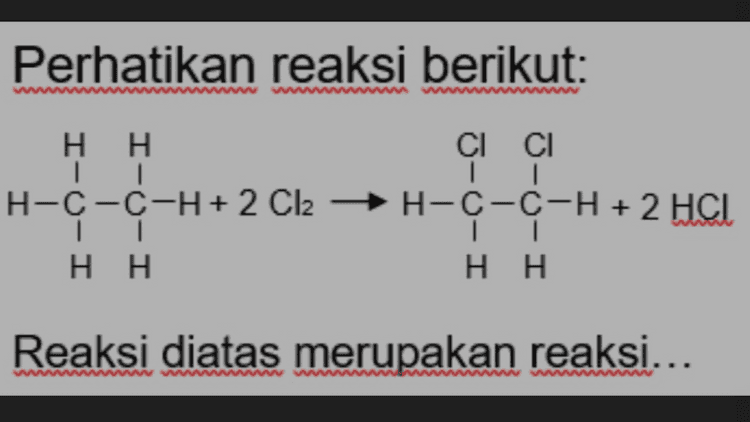 Suatu senyawa karbon, dengan K2Cr2O7 dan H2SO4 pekat dapat teroksidasi, tetapi tidak dapat membentuk endapan merah bata dengan pereaksi Fehling, maka senyawa itu kemungkinan adalah... 
Perhatikan reaksi berikut: *-*-*-+2C H H CICI 1 1 H-C-C-H+ 2Cl2 → H-C-C-H+ 2 HCI Η Η H H Reaksi diatas merupakan reaksi... 