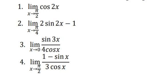 1. lim cos 2x x2 2. lim 2 sin 2x – 1 xã sin 3x 3. lim x-04cosx 1-sin x I 3 cos x x2 4. lim 