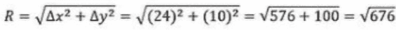 R = Ax2 + Ay2 = (24)2 + (10)2 = V576 + 100 = V676 