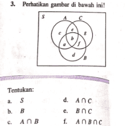 3. Perhatikan gambar di bawah ini! s Tentukan: S b. b. B c. АПВ d. Anc e. Bnc f. Anenc 