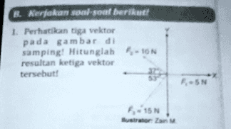Kerjakan soal-soal berikut 1. Perhatikan tiga vektor pada gambar di samping! Hitunglah 5-10N resultan ketiga vektor tersebut! F-SN 515N Mor M 