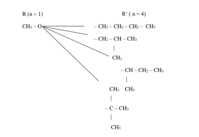 R(n = 1) R' (n=4) CH3 -O CH2 - CH2 - CH2 - CH3 CH2 - CH - CH3 1 CH - CH - CH2 - CH3 CH3 CH3 1 -C- CH3 1 CH 