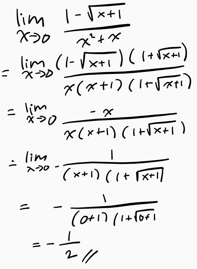 lim 1-Vx+1 x²+x lin (T- Vx+)( (+ (x+) x(*+1)(Irrat) - lim 770 = x->0 X. 10 I +x\+1) (1+x) T lim . 入20 (x+1) (1+x+1 = ( Torin (0+11/1ttori 희 2 // 