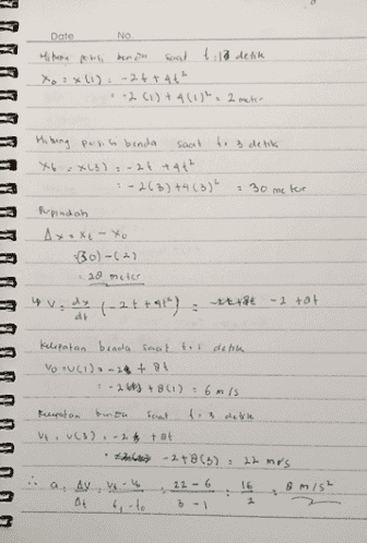 Date NO Hihan pori benou sont t. 13 detik X?*): -24 +44- -2 (1) + 4 (1)", 2 meter и Hi bring posisi benda saat t. 3 detik X6 X (3) :-24 + 44² :-263) +4 (3)' = 30 meter Rupindah Ax=x6 - Yo Bo)-(2) 20 meter y venta de t-2t +4") : xxx8t 2 tot kelipatan benda saat toi detik VOUCI) = -24 + 8€ +263 +901) : 6 m/s ton sont t. 3 dette Vf. uco), -2t tot -21805) 21 nas 226 16 а a, Ay, voch 04 6o & mis . 16 