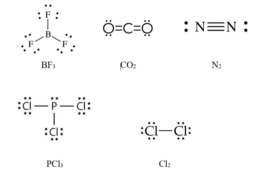 : O=C=0 :NEN: B. BF3 CO2 N2 :-P-ci : 1 :C1: ci-01: PC13 Cl2 