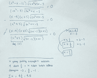 O (x²-x-12) Vzx²45x - 3 (-x²-3) √3x²+x-2 (x-4)(x+3) 12x45X3 (x+3) 3x2+x-2 7 (x-2)(x+3) 1 (1x '- / X(x+3) (X+3) 836-2)(x+1) 0 O X-3 der (+) * yang paling mungkin adalah 4 4 dan . X tidak boleh dira dengan -3, -1 Ex: 45 : 4.5 