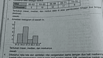 12-14 Frekuensi 10 12 Tenian median dan moduan gos duome desima 3 Amatogram bhi UM SEST Tertukan mean, median, dan moduanya Jawab: Diketahui rata dari sembilan nito pengamatan sama dengan dua ka median lah ian 10 
melaltia A dan menggunakan penal dan penggaris. Berapa banyak garis dapat duat melalui titik A dan B? 2 Amatlah priama terpancung di bawah ini D Tentukan pasangan garis yang Jawab Panjang diagonal ruang kubus ABCO EFGM adalah 6 cm. Jika titik P adalah pusa bidang EFGH, hitunglah panjang garis DP 