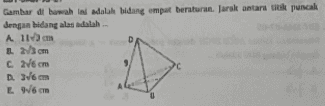 Gambar di bawah ini adalah bidang empat beraturan. Jarak antara tik puncak dengan bidang alas adalah Alom Ecm C 26 cm 1. Nem L W6 cm U 