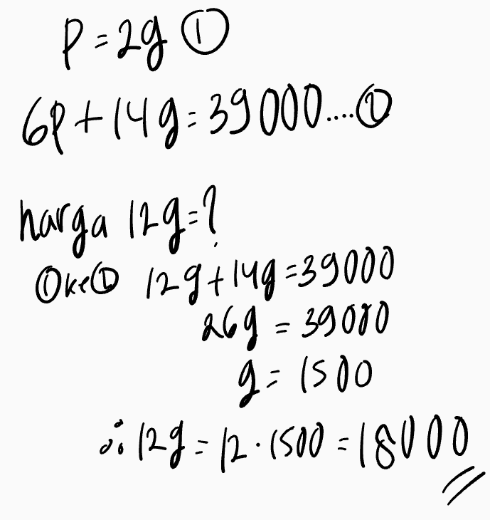 P0 68+149:390000 harga 129= ? Okela 1297149=39000 269 - 39000 g=1500 11 124-12-(500 = 18000 