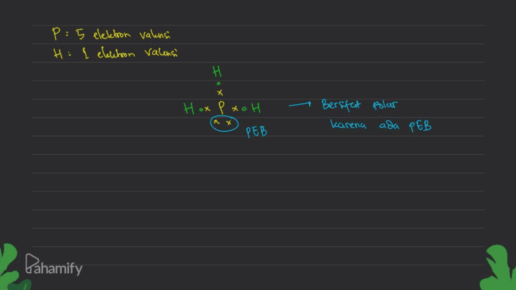 P: 5 elektron valensi H: { elektron valensi H х Ноя Рон Bersifat polar Лх агеna aa eek РЕВ Dahamify 