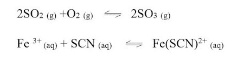 2SO2 (g) +O2 (g) = S2SO3 (g) Fe 3+ (aq) + SCN (aq) Fe(SCN)2+ (aq) 