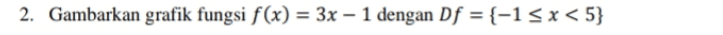 2. Gambarkan grafik fungsi f(x) = 3x – 1 dengan Df = {-1 < x <5} 