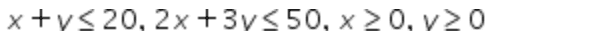 x+y< 20, 2x + 3y< 50, x>0, VXO 
Jumlah kolam dan jumlah ikan memakai tanda kurang dari sama dengan karena jumlah ikan dan jumlah kolam tidak boleh lebih dari yang ditentukan. Jumlah ikan koki dan ikan koi harus lebih dari sama dengan nol. ikan koki = x ikan koi = y 24x +36 < 600 x+y20 x20 y20 