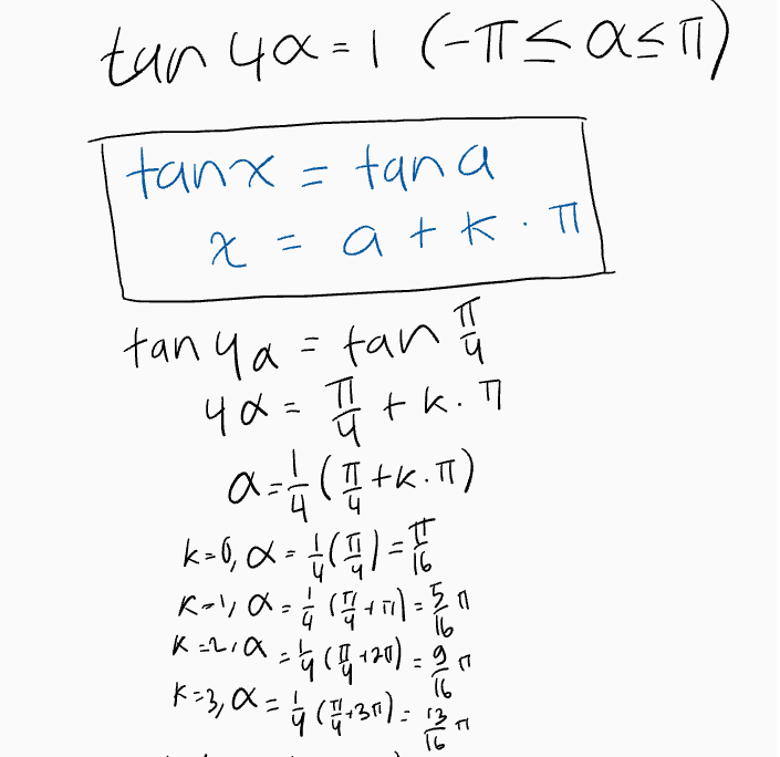 tan 40=1 (-Isasi) tand=tana x = a + K. T T ㅠ The tk. T tanya=tan 7 a a= k=0,2-09 () Kelias (471 ) = 31 K= 412095 =X= 16 q . 48=TI (+k.17) I 16 