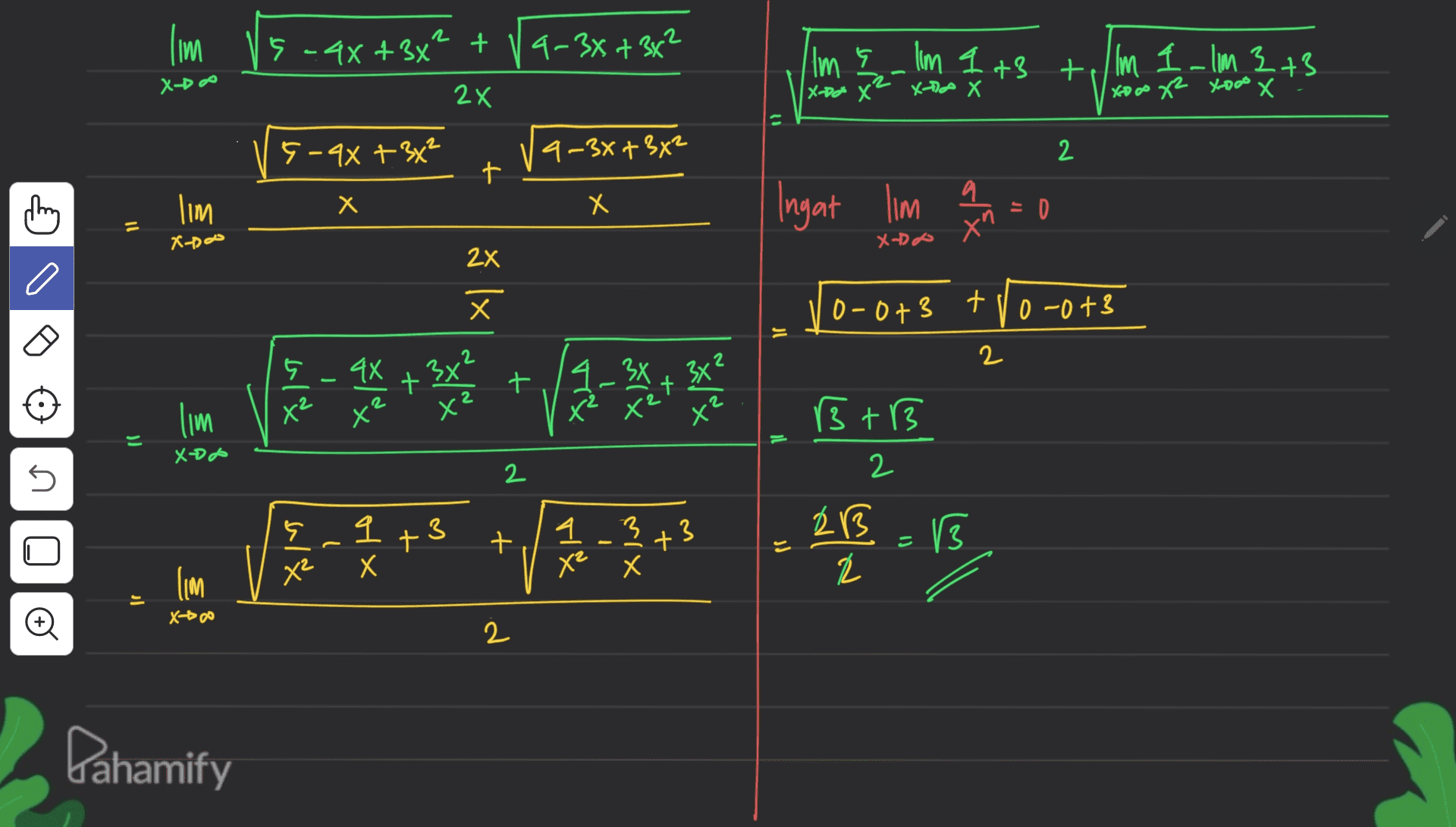 2 lim 5-4x+3x + 4-3x + 3x² Im m 1 1 1 1 2 1 - I'm 1+3 +Ilm 1-lm 3+3 Xo 2x | X-Doo XD0o X2 X-Doo X x 5-4x+3x² 4-3х+9х 2 t ਅ lim х X х Ingat lim D 11 х” X-Doo X-DA 2x O х vo 0-0+3 tlo-o+3 2 2 5 - 4X most + 3x х + Ald 34² X² lim t Х2 х? х? il B+B 2 X s 2 al - q 오 +3 Х 4.3 x x lim X² o X-00 2 Dahamify 