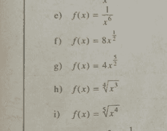 e) f(x) = 1 ) f= r f) f(x) = 8x2 8) f(x) = 4 x 2 g) h) f(x) = / i f(x) = x 