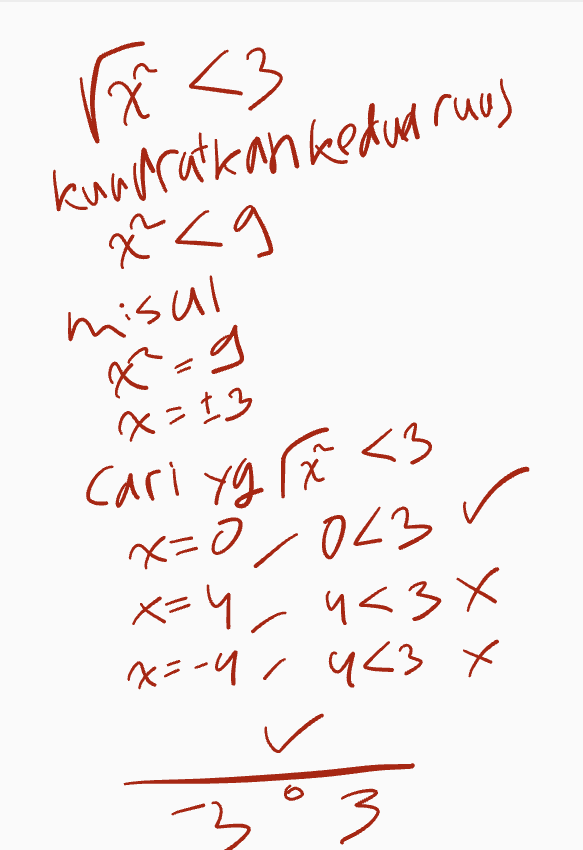 ra <3 kuadratkan keduad ruus Rcg misul x=9 g 2-13 cari yg rŘ <3 . x=0,023 X=4, u<3 * <3 X x=-4 , u<3 x . 3 3 3 