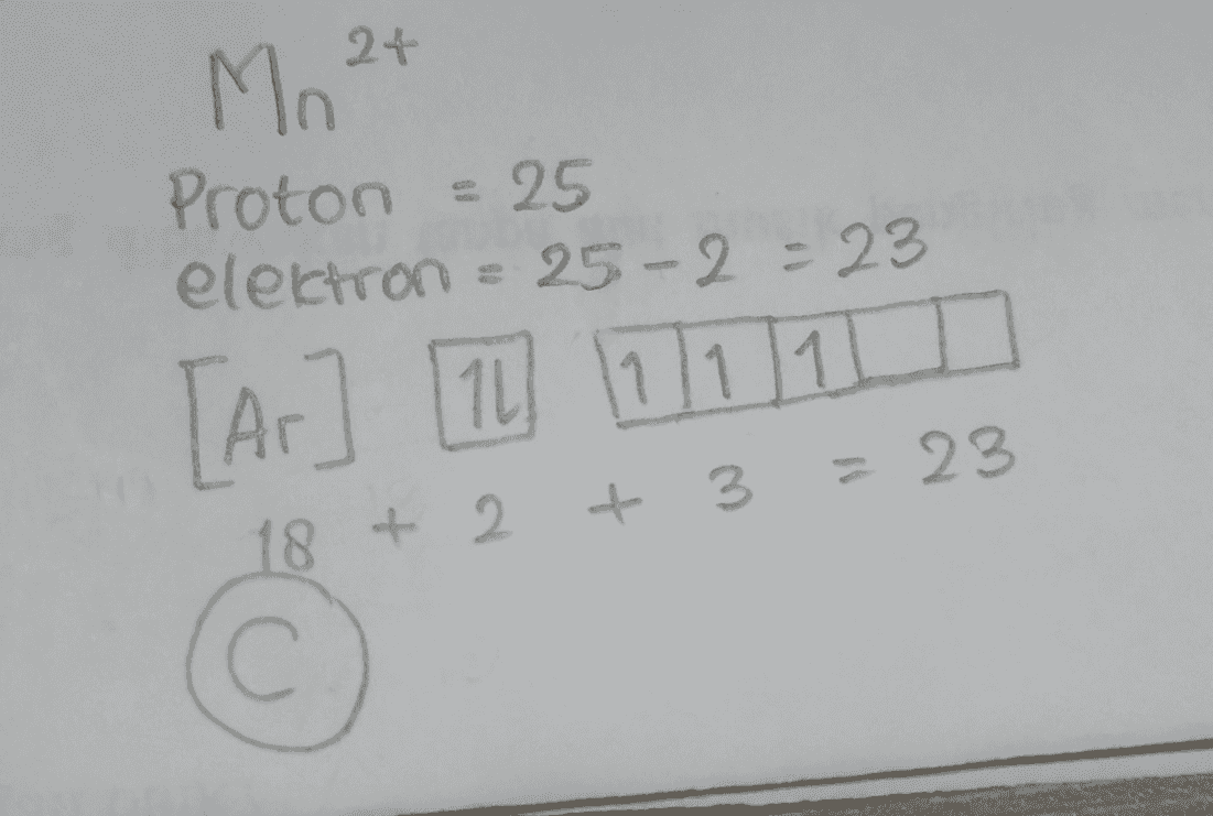 27 Mo Proton = 25 elektron = 25 -2 = 23 [Ar] [11 111111 = 23 & 3 18 + 2 C 