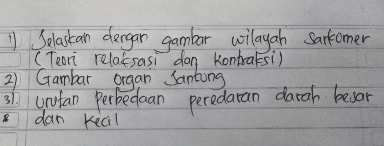 1) Jelaskan dengan gambar wilayah Sarfomer (Teori relaksasi dan Kontraksi) 2 Gambar Organ Jantung 3.3. urutan perbedaan peredaran darah besar 2 dan kecil 