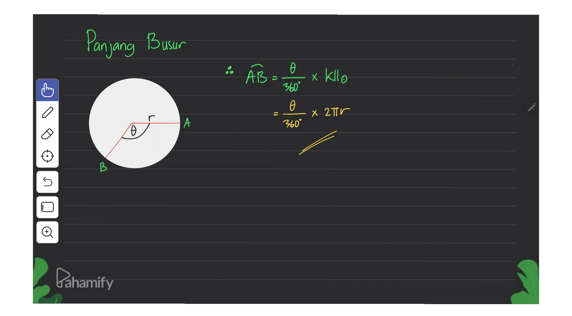 Panjang Busur AB= x kllo Х 360° A X 2tr А 360° A В. 5 Pahamify 