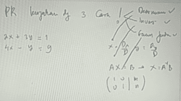 С PR kergatan dy 3 Carn @ */% Dear nunan ✓ Invey v faun X 2x + 3y = 1 4x-y-g Janda u AXA Bex=AB 