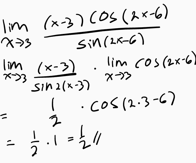 SEX lim (x-3) х {(-X 8-3 lim (x-3) Cos(2x-6) sin (26-6) lim cos (2x-6) sin 2(x-3) cos(2.3-6) 3.1=1/11 . 10 2 크 - 2 
