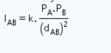 PA.P AB AB = k. (CAB) ? 
Keterangan: AB = Kekuatan interaksi antara wilayah A dan B k = Konstanta (k = 1) PA = Penduduk wilayah A Pg = Penduduk wilayah B dAB= Jarak antara wilayah A dan B 