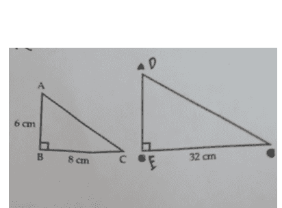 Diketahui AABC sebangun dengan ADEF Panjang adalah .... A. 12 cm B. 18 cm C. 24 cm D. 30 cm 
0 A 6 cm В 8 cm С П E 32 cm 