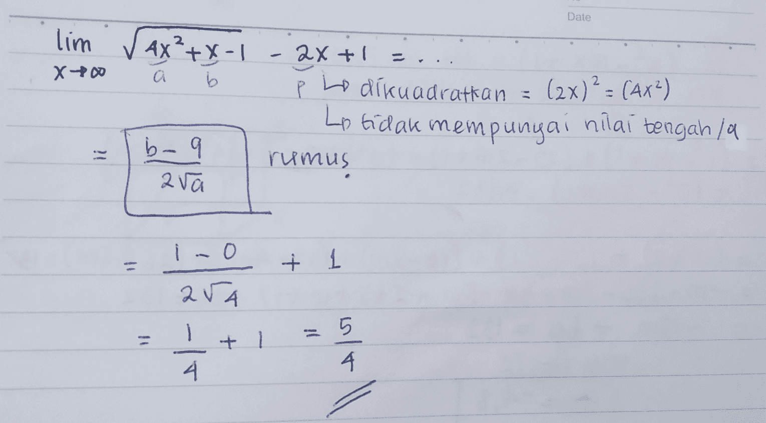 Date lim X70 44²+x-1 b 2x+1 а a P Р hodíkuadratkan = (2x)2 = (4x²) Lo Gidak mempunyai nilai tengah la 16 b- 9 ara rumus É 1 ar4 + -It alt 4 