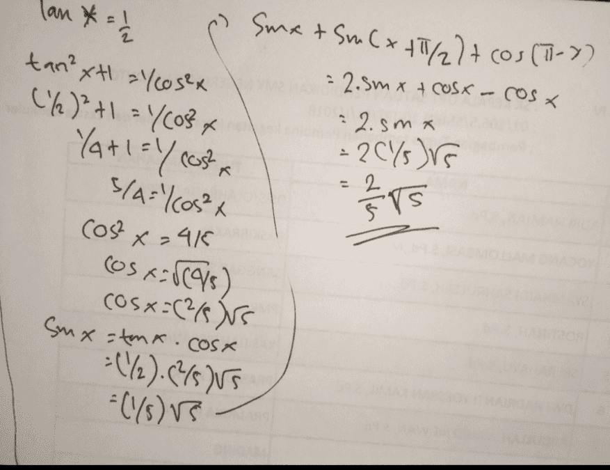 lan *= 1 Smat SmC+11/22+ cos (1-7) = 2.5m x + coss-cost 2.5mx - 20/5)rs = 2 tan²xt =YcoSex (½)2+1 = 4608 x Ya+1=1 costa 5/=/cos²x cos² cost=r(ys) cosx=( ²NS Smx = tmx.cost =(1/2). (²/5)VS 5 is x=415 = (1/5) 