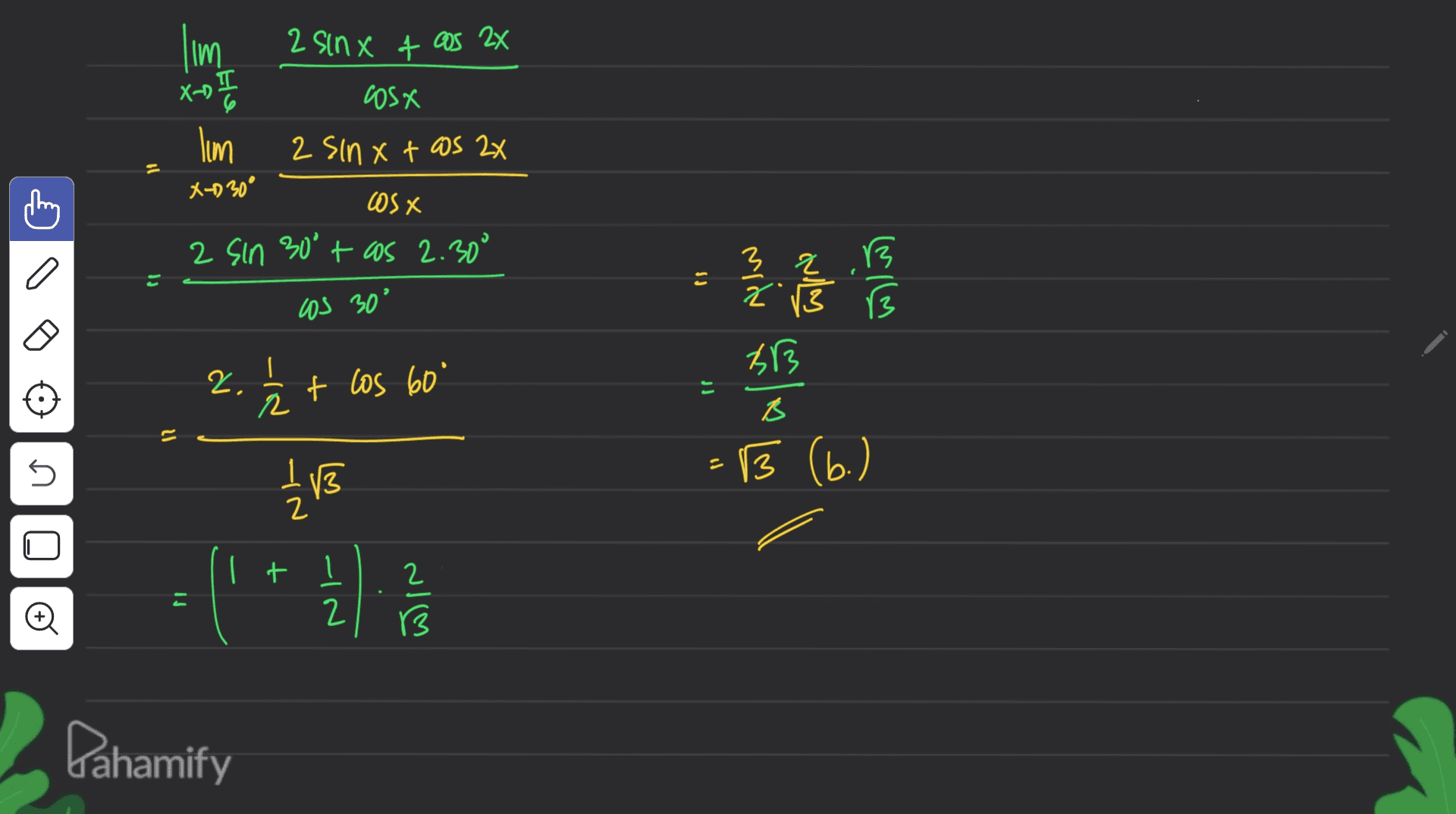 lim 2 Sinx 4COS 2 X-) 에 11 cosx lim 2 Sin x + COS 2X 세300 cosa 2Sn 30°t CoS 2.30° 로 롤름 5 예제 OS 30 13 ㅇ 국 2, 화 Cos b0 ㅏ JU 소 U 하도 멈6. 2 (tl 띌 이루 B 2 Pahamify 