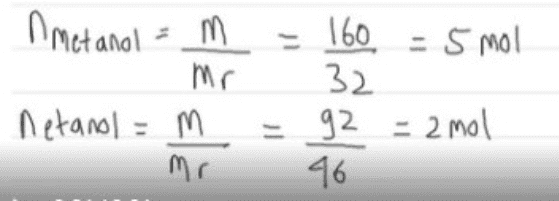 n A metanol = m m Mr с netanol = m Mr 160 = 5 mol 32 92 = 2 mol 46 