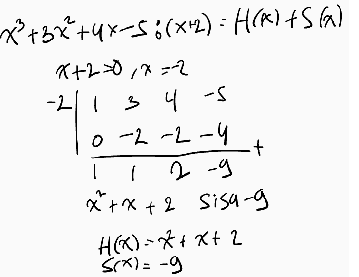 3 4 -S x+3x++48-55(x+2) = H() +56) X+2=0, x=22 -2 1 4 0-2-2-4 + 2-g x+x+2 sisa-g HX)X+ 2 S(X)=-g 