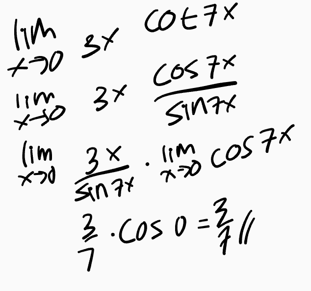 ห) cot7x XS oft will ofx XE cos 7x sinar lim х 3х im Sinzy x cos 7X 3. Cos 0 = 3 31 ) 