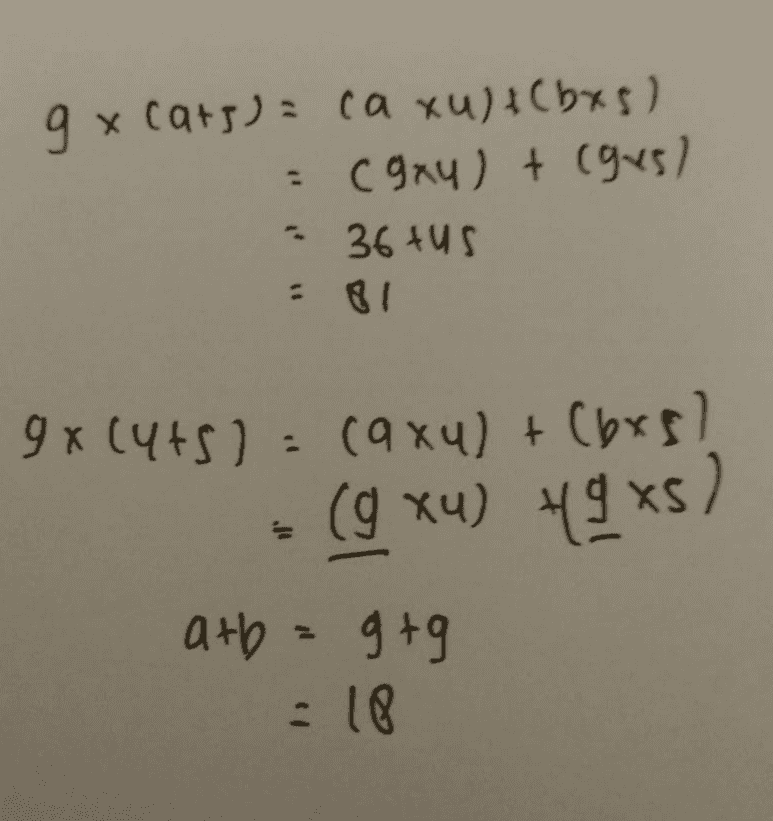 9 x Ca+y) = (а хи) Cb t ) : с 9.ч) + (95) - 26 Ч. 2 87 9x (4+) : (4x4) + (pxt) - ( x ) 9 xs) a+b = 9 +9 : 18 
