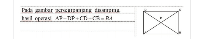 Pada gambar persegipanjang disamping, hasil operasi AP-DP+CD+CB=BA B 