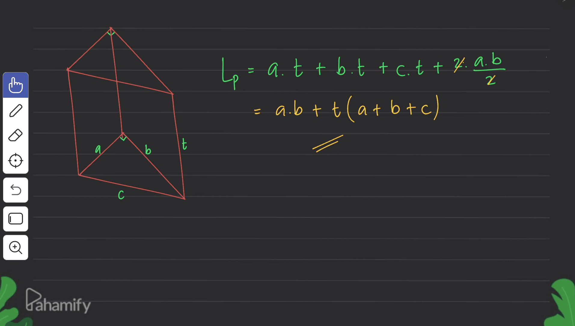 = 2 Le = a.t + bit tc. t + 4.a.b a.btt(a+b+c) کل И. b 5 с C Dahamify 