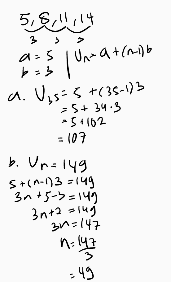 پانی 5 )44 حمل | کد 3 } 0 : 5 ط (1-1) + 4 حمل ۸. += 5- 7 (3-1) =5+34.3 -5+102 = 107 | =م .ط + (۸-۱)3 = (49 (14 = -ك + 28 زاء 2+2n no 2 = (47 18 3 - 19 쪽 