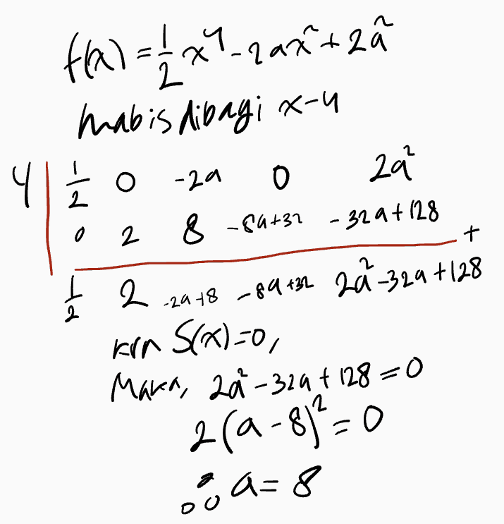 . 0 -24 0 1 0 2 + (A) = 44 424 habis dibagi x-u ไม่ 24 8 -84+32 -329+128 -2418 44 491 24 34 +[28 kim S(x)=0, ไKK, 24 - 324 + 128-0 4(4-4-0 24- 8 