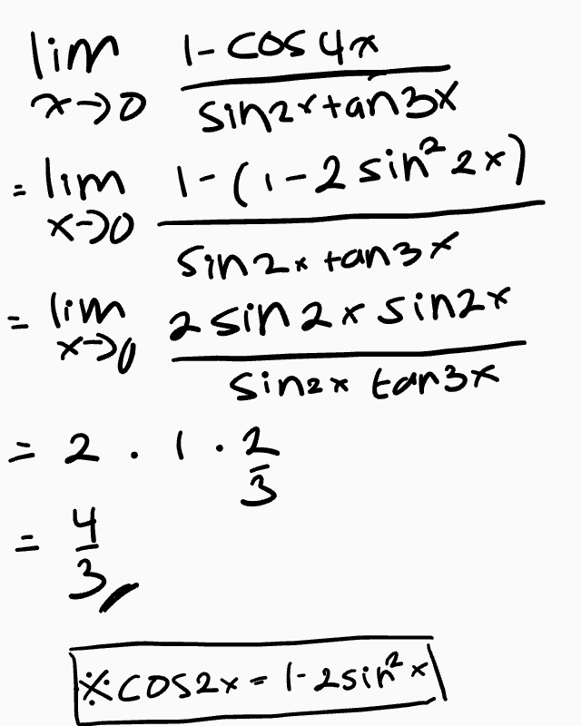 lim I-cosur xo sinartan3x = lim 1-(1-2 sin 2x) X20 Sinax tan3x * 2 sin 2x sinar Sinax tar3x = 2.1.2 м.) DC-X ادر) - Wif 4 X cos2x-1-2sin? 