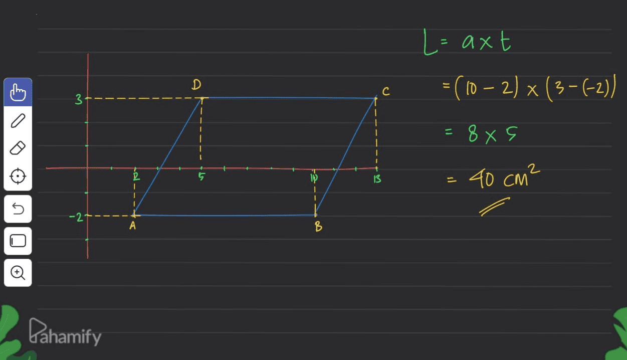 L= axt = (10 – 2) × (3-(-2)) D ching C с 3 I I I 0 I = 8х5 1 1 1 1 1 2 5 B 40 cm² 1 I 1 no А B Pahamify 